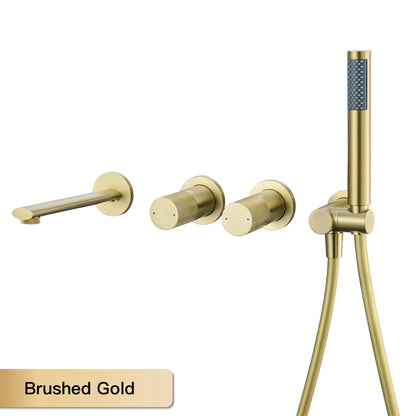 AITANA Luxury Rose Gold Brass Wall Mounted Bathtub Faucet Two Handle Hot Cold Water Embedded 2 Functions Bathroom Mixer Tap