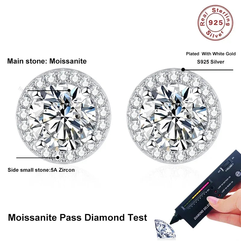 Tezzc Moissanite Stud Earrings for Women 925 Sterling Silver Green Blue Pink Red Black Blue Sparkling Moissanite Studs Earring