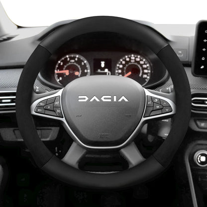 Suitable for Dacia Suede Matte Carbon Fiber Texture Steering Wheel Cover, Suitable for Models Such as Sandero Stepway, Duster, Jogger, Bigster, Spring, Electric, Cargo, Logan, Etc., Black Mocha Car Accessories
