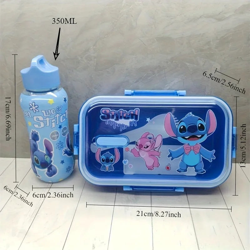Disney Stitch Double-Layer Insulated Lunch Box with Cup, Spoon and Storage Case, Ideal for Office, School and Picnics，lunch box