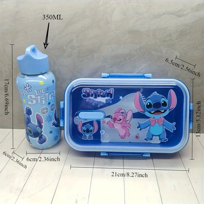 Disney Stitch Double-Layer Insulated Lunch Box with Cup, Spoon and Storage Case, Ideal for Office, School and Picnics，lunch box