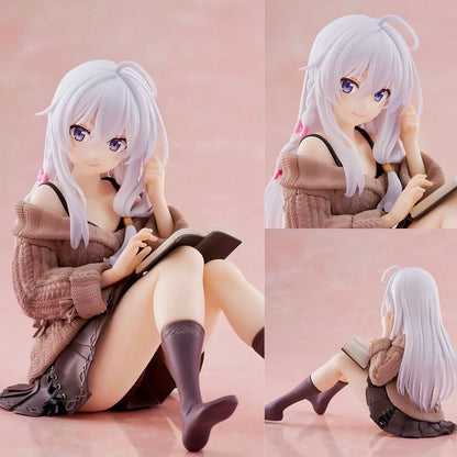 Wandering Witch: Elaina Figure, Casual Knitwear Sitting Pose Anime Figure, Collectible PVC Model Doll, Desktop Ornament Gift