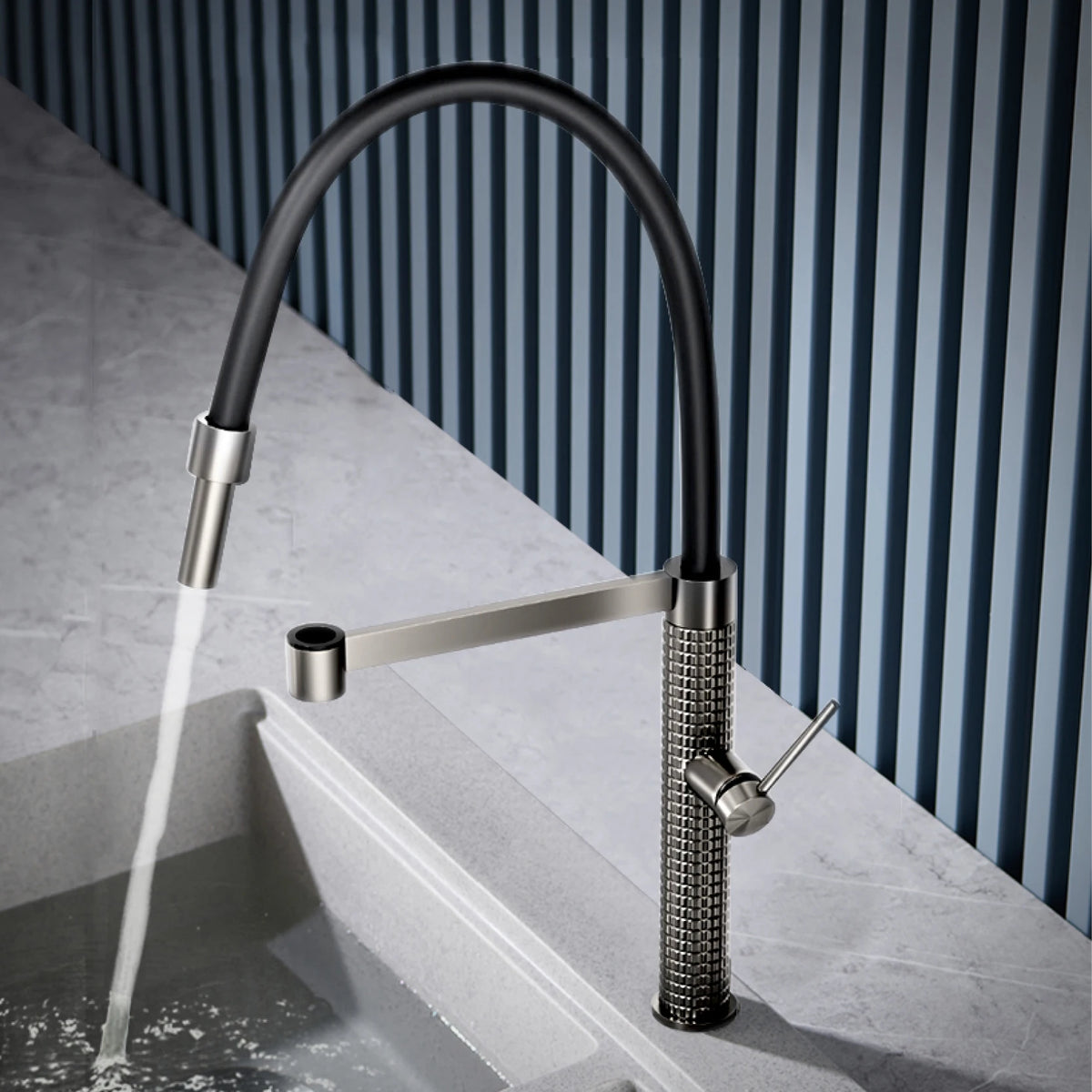 AITANA Gun Gray Luxury Brass Kitchen Faucet Single Handle Cold and Hot Dual Control Modern Design Simple Black Sink Faucet