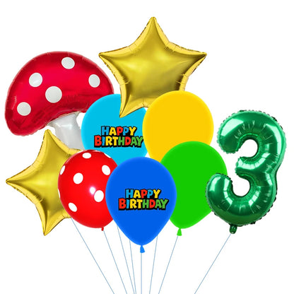 Red Blue Green Yellow Mushroom Star Balloons for Cartoon Video Game Super Bros Balloon Birthday Inspired Party Decoration