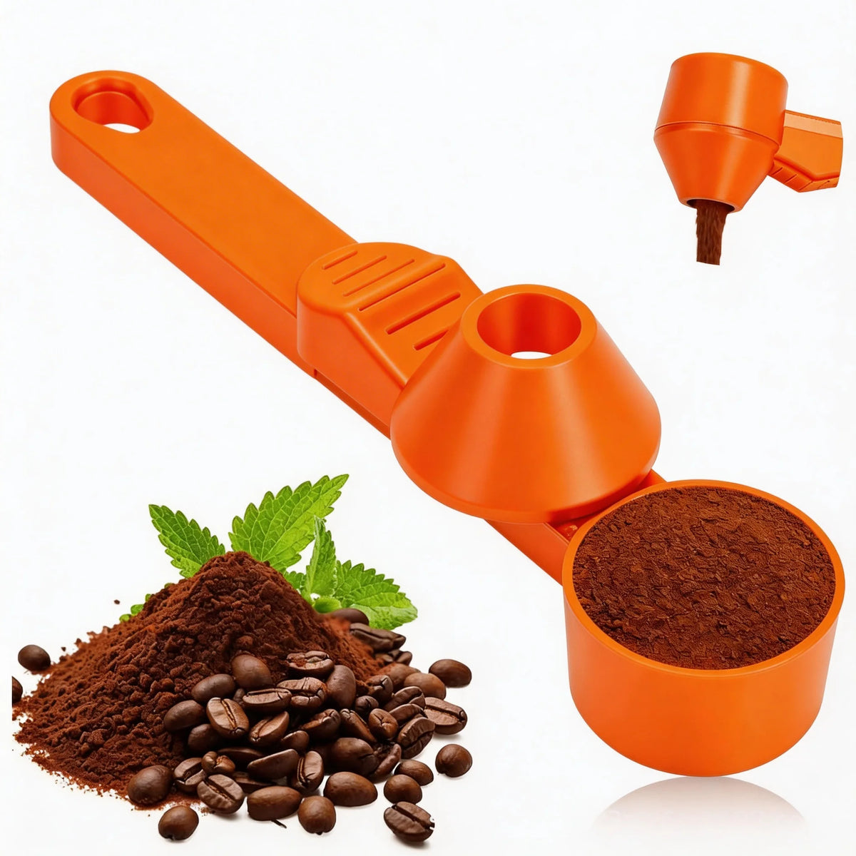 Coffee Scoop & Funnel Protein Powder Measuring Spoon Sliding Holder for Reusable K-Cup Refillable Ground Coffee Pod Kitchen Tool