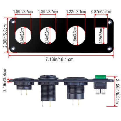 4 in 1 Marine Switch Panel 12V Dual USB Charger Socket Power Outlet LED Voltmeter Cigarette Lighter Socket ON Off Button Switch