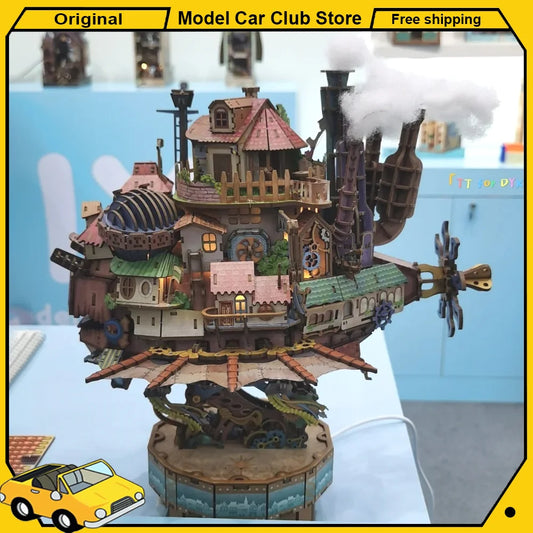 Tonecheer Walking Castle Wooden Puzzle Building Blocks Moving Diorama Model Kit Dollhouse Decoration 3D Wooden Birthday Gift