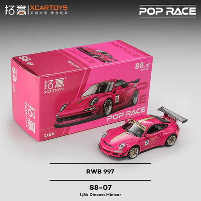 XCARTOYS POP RACE 1/64 Porsche 992 Stinger GTR SINGER 964 SINGER DLS Turbo Study RWB 997 Cars Alloy Diecast Model Kids Toys Boys