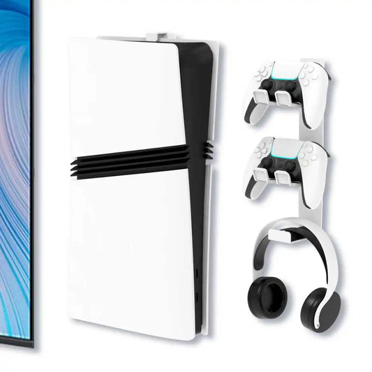Universal Wall Mount Bracket for PS5, Compatible with PS5 Slim, PS5 Pro and Original Console, Holds Two Controllers Wall Hanger