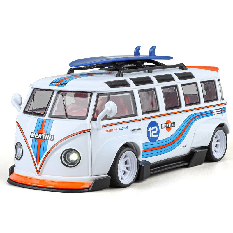 Simulation 1/32 Scale Volkswagen T1 Transporter Model Sound Light Bus Toy Vehicle Children Boy Birthday Gift Miniature Voiture