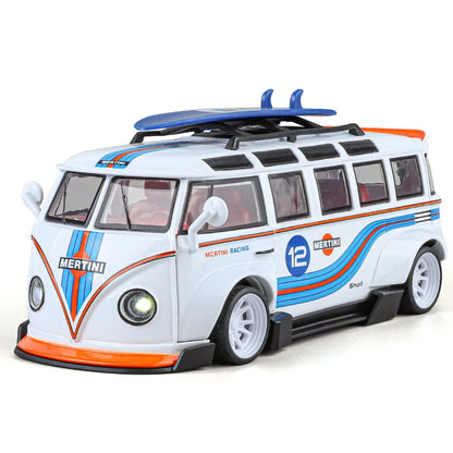Simulation 1/32 Scale Volkswagen T1 Transporter Model Sound Light Bus Toy Vehicle Children Boy Birthday Gift Miniature Voiture
