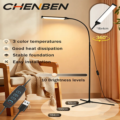 Modern Dimmable LED Floor Lamp 7W Tall Reading Light Standing Lamp for Living Room Bedroom Office