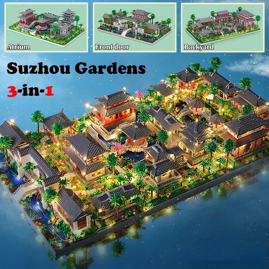 China's Classical Suzhou Garden Landscape Building Blocks Ancient Model Mini Diamond Bricks Toy Gift for Adult Kid