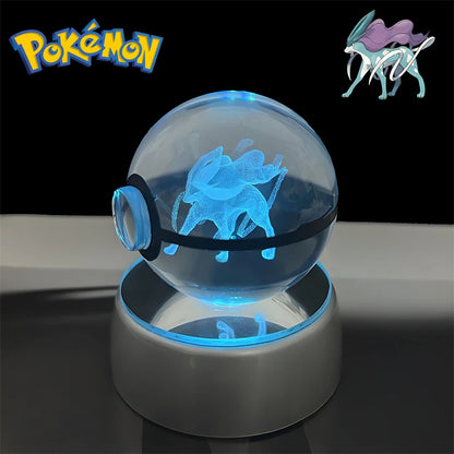 Pokemon 3D Crystal POKE BALL Figure Toys Snivy Dragonair Blastoise Venusaur Milotic Raichu Night Light LED Lamp Base Model Dolls