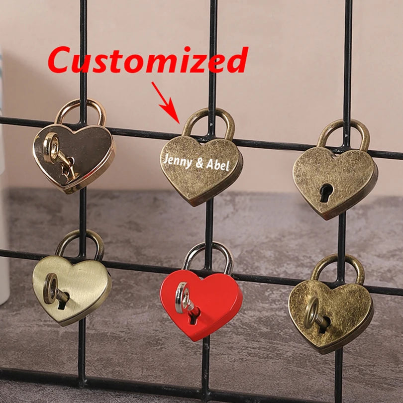 Custom Name Padlock Heart Shape Personalized Name Lock With Key For Bag Suitcase Luggage Box Vintage Mini Customized Name Lock