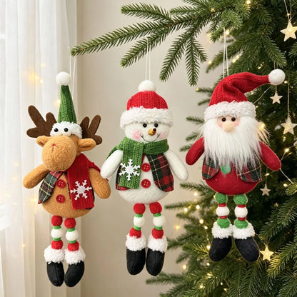 Christmas Tree Plush Hanging Ornaments Santa Snowman Reindeer Doll Pendants Tartan Cloth Xmas Home Holiday Party Decoration Gift