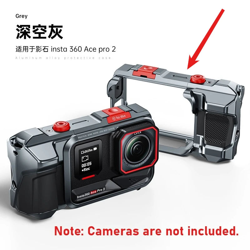 For Insta360 Ace Pro 2 Aluminum Camera Cage Metal Protective Frame with Grip Cold Shoe 1/4 Mount