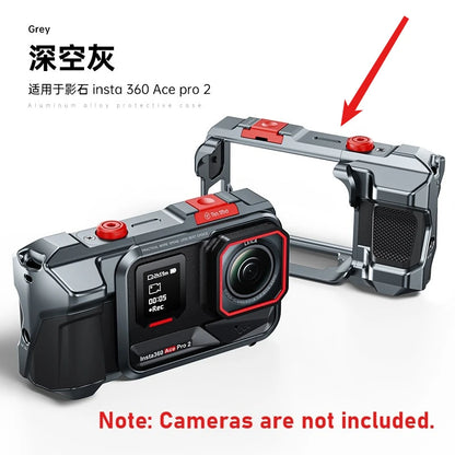 For Insta360 Ace Pro 2 Aluminum Camera Cage Metal Protective Frame with Grip Cold Shoe 1/4 Mount