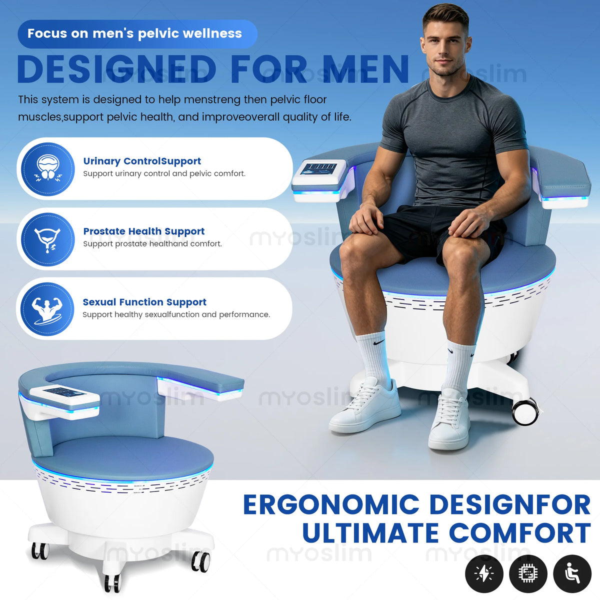 Electromagnetic Pelvic Floor Therapy Chair EMS Pelvic Muscle Stimulator for Incontinence Postpartum Recovery Men and Women