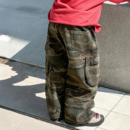 Autumn New Boys Handsome Wide Leg Casual Pants 2025 Children Clothing Boys Fashionable All Match Camouflage Cargo Pants