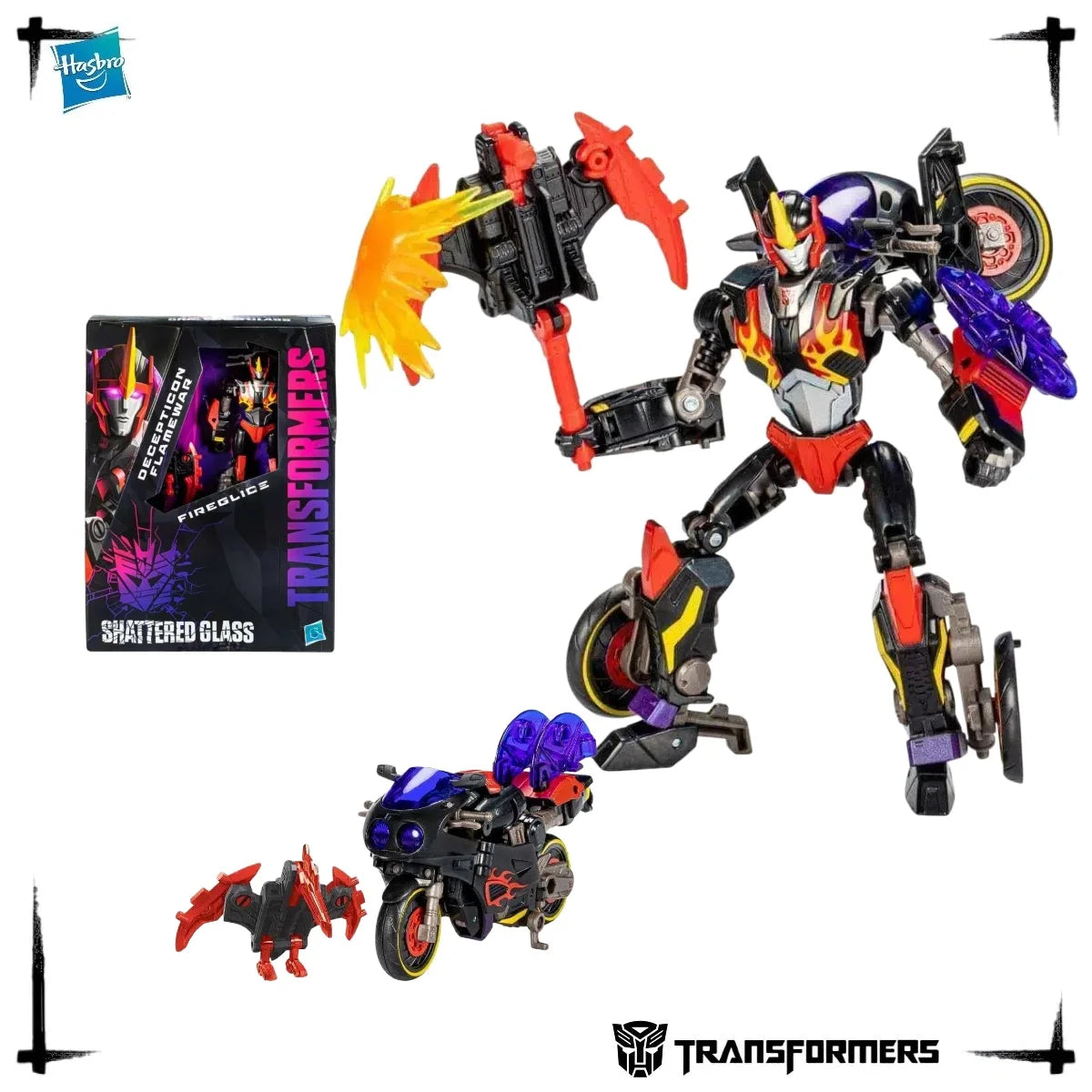 Official First Edition Hasbro Transformers Shattered Glass Flamewar Fireglide Action Figure Decepticon Collection Toy