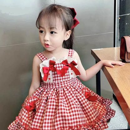 Girls' Lolita Dress, Summer Style, Stylish Plaid Princess Dress for Children, Baby Girl Summer Backless Suspender Dress