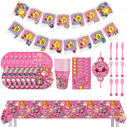 Hot kawaii Star Kirby Birthday Party cutlery plate Disposable Banner Cake Topper Hanging Flag Kirby‌ Balloon Birthday Decoration