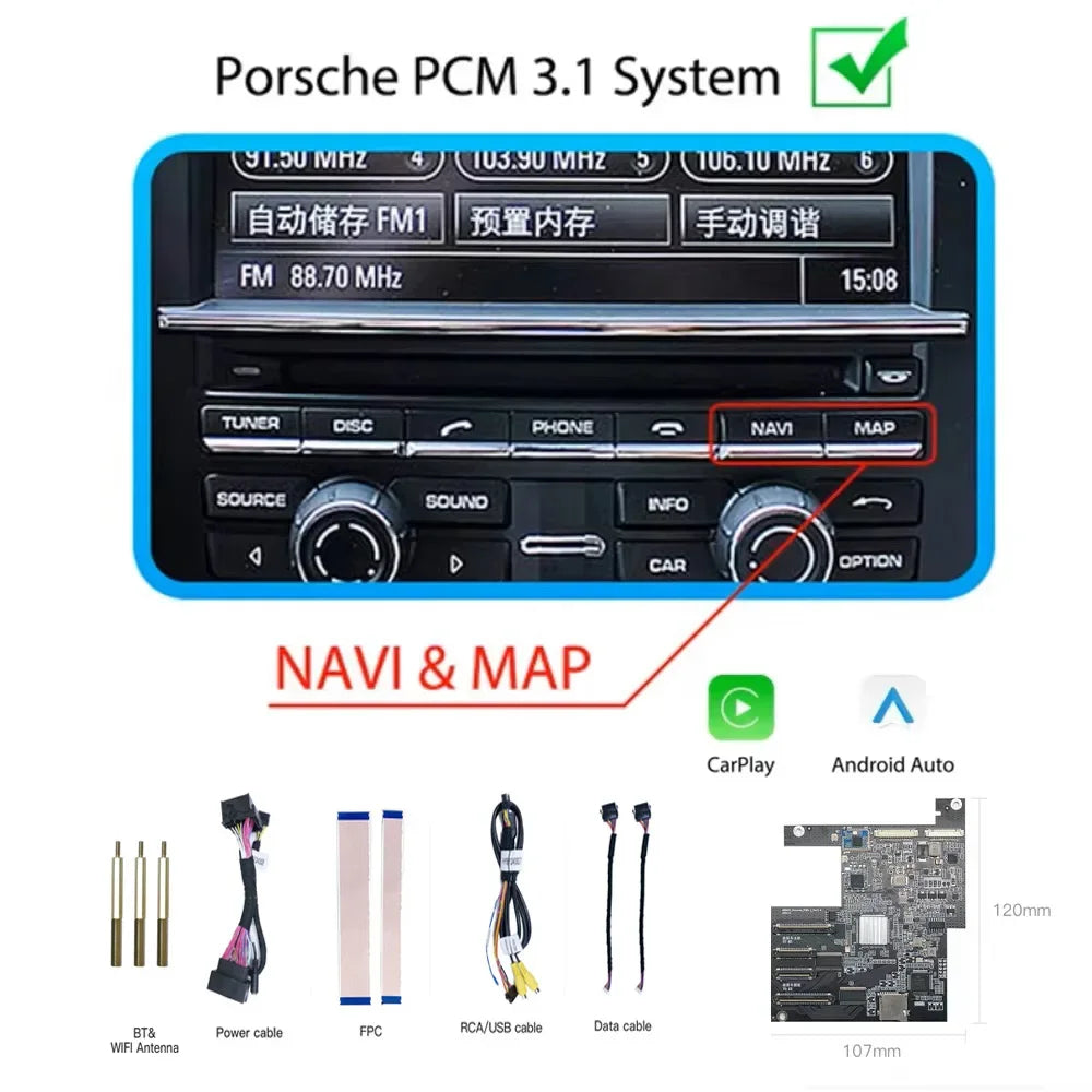 Wireless CarPlay Android auto For Panamera Cayenne Macan Cayma 911 918 PCM 3.1 Support Mirror Link AirPlay Camera