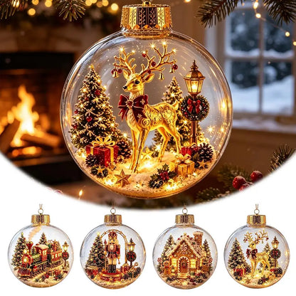 Acrylic Material Christmas Ball Ornament Transparent Design with Light Santa Claus Pendant 8CM Size Hanging Christmas Decoration