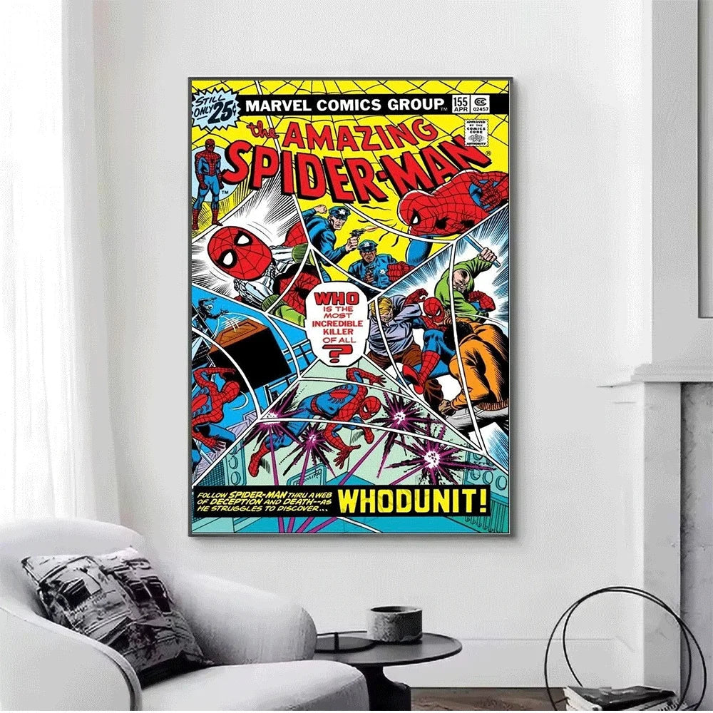 Superhero Iron Man Spider‑Man Vintage Comic Collage Canvas Wall Art Print Poster Unframed Canvas Painting Home Living Room Bed