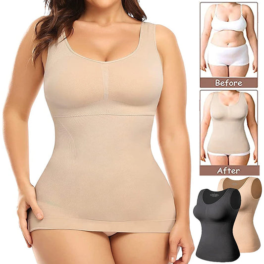 Plus Size Women Shaper Cami with Built in Bra Shapewear Tank Top Tummy Control Camisole Female Slimming Compression Undershirt