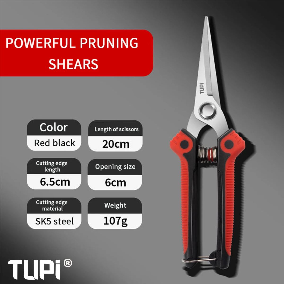 TUPI Professional Bypass Pruning Shears Garden Scissors for Tree Trimming Durable Hand Clippers with Ergonomic Non-Slip Handle