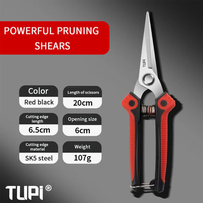 TUPI Professional Bypass Pruning Shears Garden Scissors for Tree Trimming Durable Hand Clippers with Ergonomic Non-Slip Handle