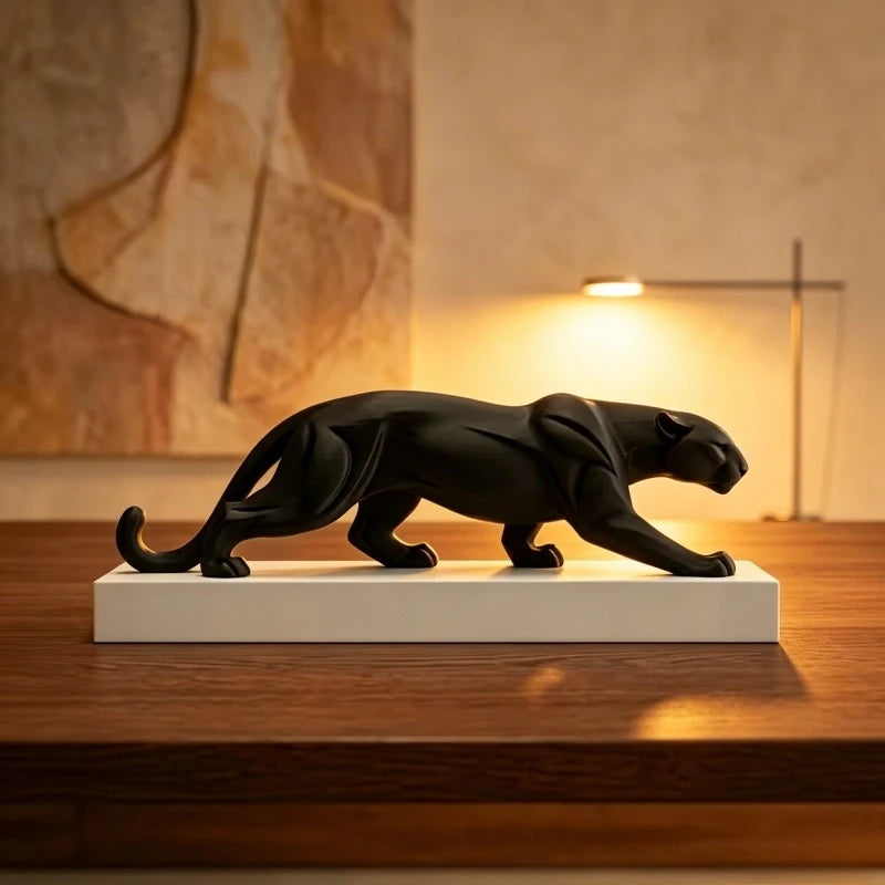 2026 Newest 3D Printed Abstract Black Panther Statue With White Base Minimalist Animal Sculpture Office Desktop Decor Ornament