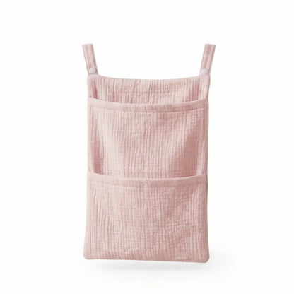 Pure Cotton Baby Crib Hanging Bag Large Capacity Solid Color Stroller Storage Bag Multifunctional 2 Pockets Diapers Organizer
