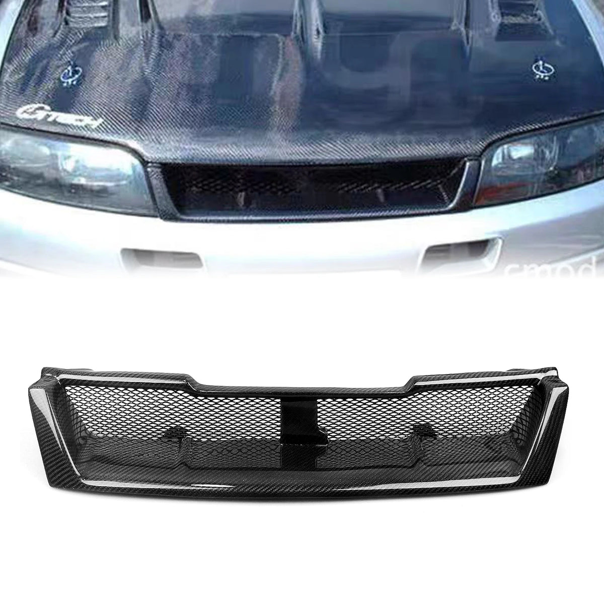 Front Grille Racing Grill For Nissan R33 GTR 1993-1998 Carbon Fiber/Fiberglass Honeycomb Style Car Upper Bumper Hood Mesh Grid