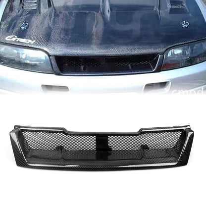 Front Grille Racing Grill For Nissan R33 GTR 1993-1998 Carbon Fiber/Fiberglass Honeycomb Style Car Upper Bumper Hood Mesh Grid