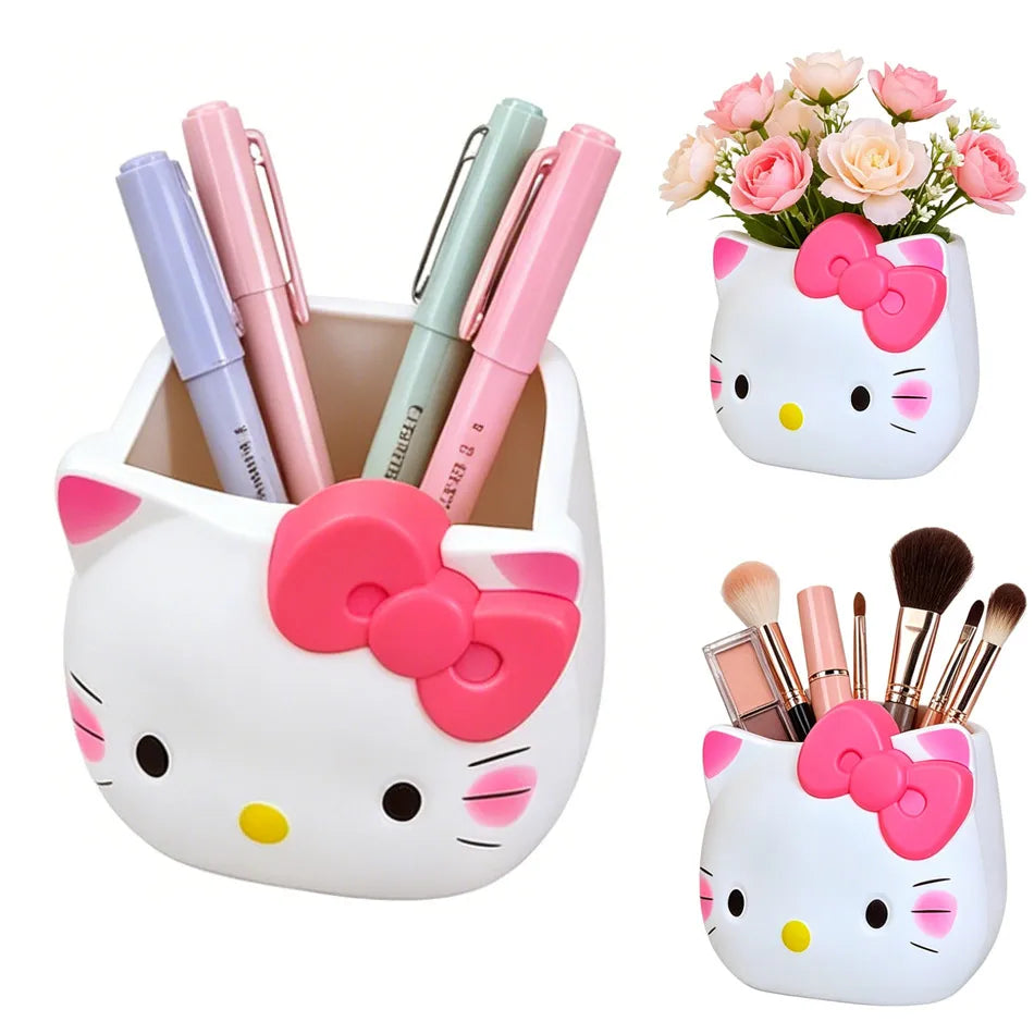 Cute Kawaii Sanrio Characters Figure Pen Cup Hello Kitty Kuromi My Melody Desktop Storage Decor Collectible Toy Gift Office