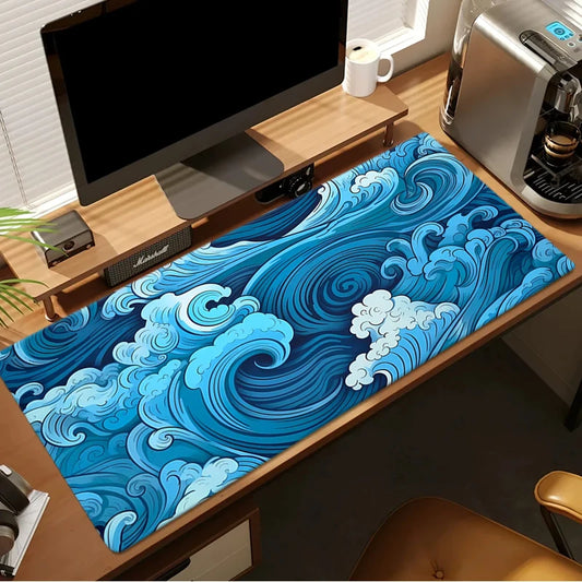 Japanese Blue Waves Mouse Pad Desk Mat Art XXL Gaming Mouse Pad Office Mousepad 900x400 Nature Rubber Table Mat Desk Accessories