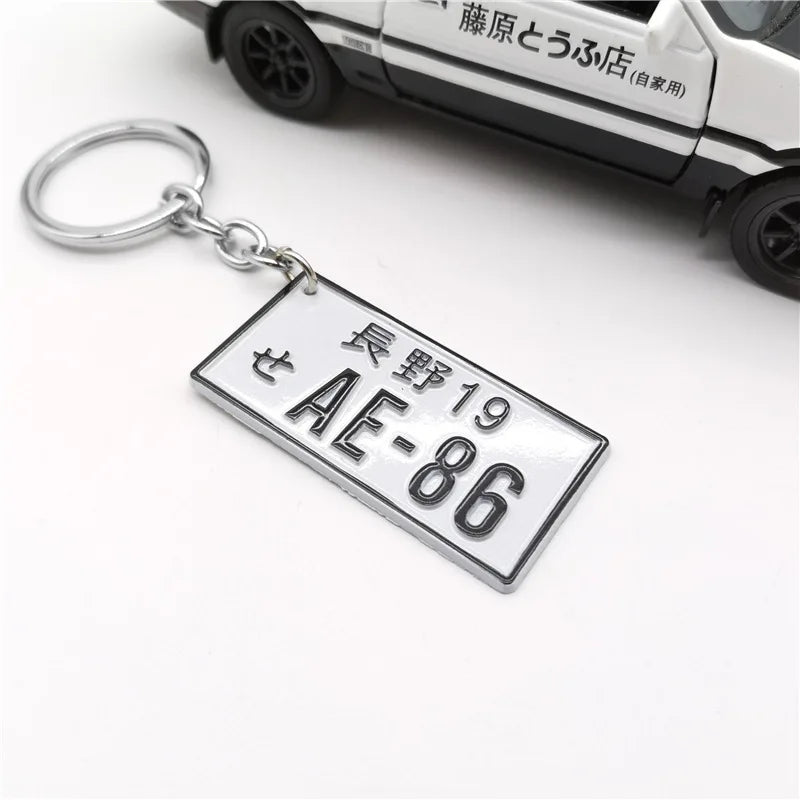 JDM Car Motorcycle Key Chain Simulation Alloy License Plate Keychain AE86 Fujiwara Tofu Surrounding Souvenir Pendant Key Rings