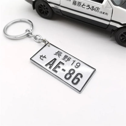 JDM Car Motorcycle Key Chain Simulation Alloy License Plate Keychain AE86 Fujiwara Tofu Surrounding Souvenir Pendant Key Rings