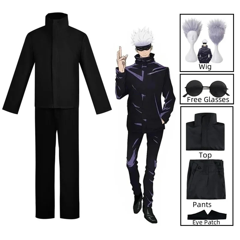Anime Jujutsu Kaisen Gojo Satoru Cosplay Costume Eye Patch Wigs Glasses Suit Halloween Costumes for Men