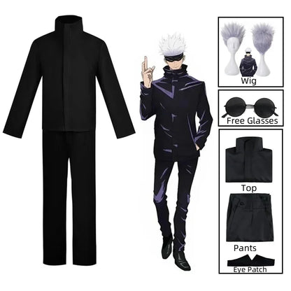 Anime Jujutsu Kaisen Gojo Satoru Cosplay Costume Eye Patch Wigs Glasses Suit Halloween Costumes for Men