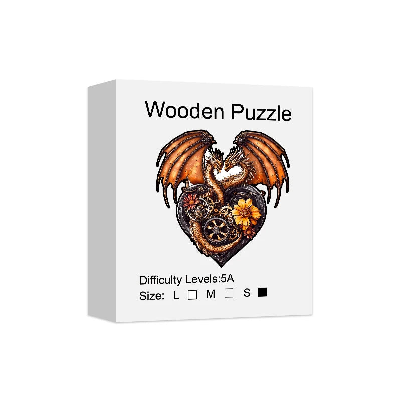 Wooden Puzzle for Adults -Heart-shaped Dragon Puzzle, Unique Shape Wooden Jigsaw Puzzles, Modern Art Home Decor, Good Gift Idea