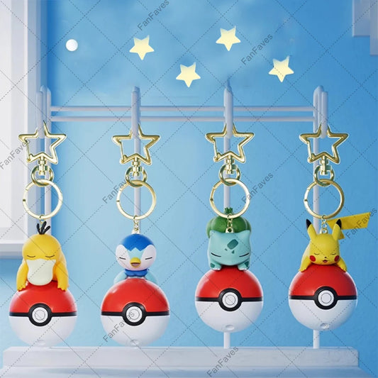 Pokemon Cute Glowing Series Charm PokeBall Keychain Model Doll Pikachu Piplup Bulbasaur Action Figure Cartoon Bag Accessory Gift