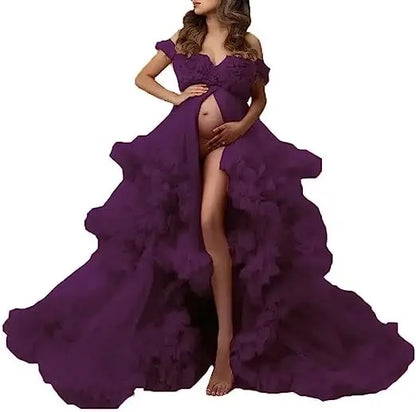 Sexy Maternity Gowns Photoshoot  Ruffles baby shower платье для беременных فساتين حوامل vestidos para embarazadas photoshoot