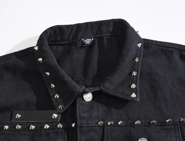2026 Spring Fashion Men Rivet Denim Vest Punk Party Studded Slim Fit Jean Jacket Male Sleeveless Waistcoat for Men Plus Size 6XL