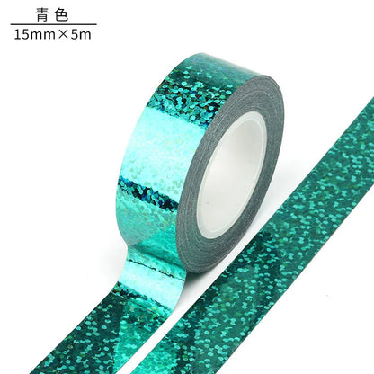 5M Laser Pattern Tape Blue Green Silver Creative Color Basic DIY Bookkeeping Decorative Material Stickers Handmade Tape