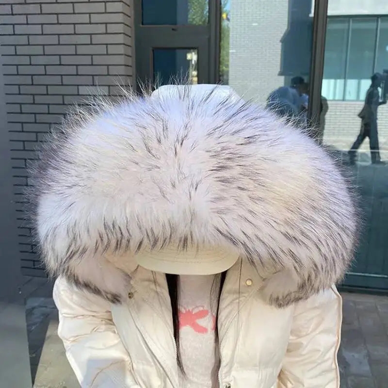 Raccoon Fur Collars For Jacket Women's Real Fur Collar Warm Natural Fur Hoodie Decor Winter Parkas Coat Jacket Furry Hood Trims
