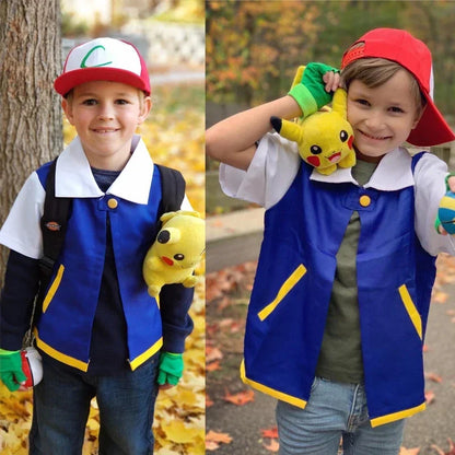 Pokemon Anime Ash Ketchum Costumes Adult Kids Halloween Trainer Cosplay Party Blue Jacket Cap and Gloves Sets  Role Play Clothes